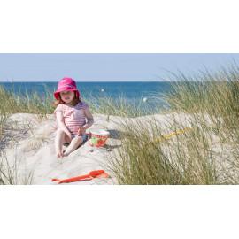 Pălărie de soare cu boruri mari Pickapooh ”Pompier” cu protecție UV UPF80 din bumbac organic roz pentru copii 