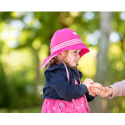 Pălărie de soare cu boruri mari Pickapooh ”Pompier” cu protecție UV UPF80 din bumbac organic roz pentru copii Pălărie de soare cu boruri mari Pickapooh ”Pompier” cu protecție UV UPF80 din bumbac organic roz pentru copii