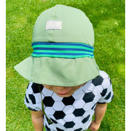 Pălărie de soare cu boruri mari Pickapooh ”Pompier” cu protecție UV UPF80 din bumbac organic verde kiwi pentru copii 