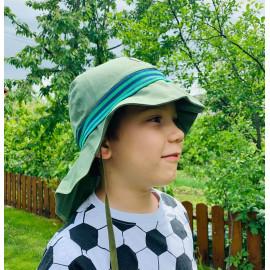 Pălărie de soare cu boruri mari Pickapooh ”Pompier” cu protecție UV UPF80 din bumbac organic verde kiwi pentru copii 