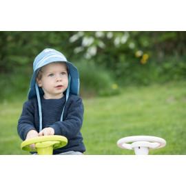 Pălărie de soare cu boruri mari Pickapooh ”Pompier” cu protecție UV UPF60 din bumbac organic bleu pentru copii 