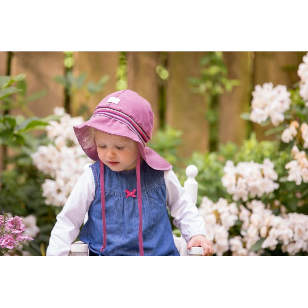 Pălărie de soare cu boruri mari Pickapooh ”Pompier” cu protecție UV UPF40 din bumbac organic Rose pentru copii 
