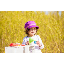 Pălărie/șapcă de soare cu cozoroc Pickapooh ”Mika” cu protecție UV UPF80 din bumbac organic mov pentru copii Pălărie/șapcă de soare cu cozoroc Pickapooh ”Mika” cu protecție UV UPF80 din bumbac organic mov pentru copii
