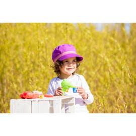Pălărie/șapcă de soare cu cozoroc Pickapooh ”Mika” cu protecție UV UPF80 din bumbac organic mov pentru copii