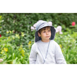 Pălărie de soare cu boruri mari Pickapooh ”Pompier” cu protecție UV UPF80 din bumbac organic gri pentru copii Pălărie de soare cu boruri mari Pickapooh ”Pompier” cu protecție UV UPF80 din bumbac organic gri pentru copii