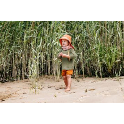 Pălărie de soare cu boruri mari Pickapooh ”Pompier” cu protecție UV UPF80 din bumbac organic portocalie pentru copii Pălărie de soare cu boruri mari Pickapooh ”Pompier” cu protecție UV UPF80 din bumbac organic portocalie pentru copii