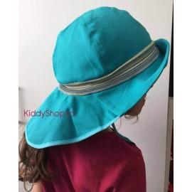 Pălărie de soare cu boruri mari Pickapooh ”Pompier” cu protecție UV UPF80 din bumbac organic albastru pentru copii 