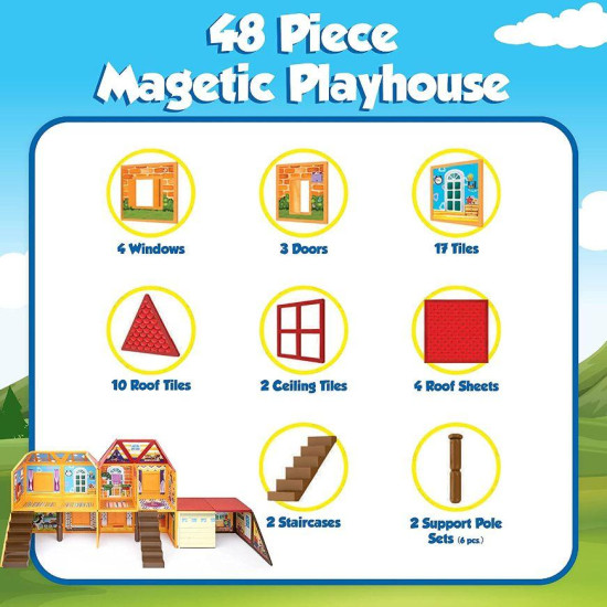 Set Playmags Căsuță de Joacă - 48 piese magnetice de construcție