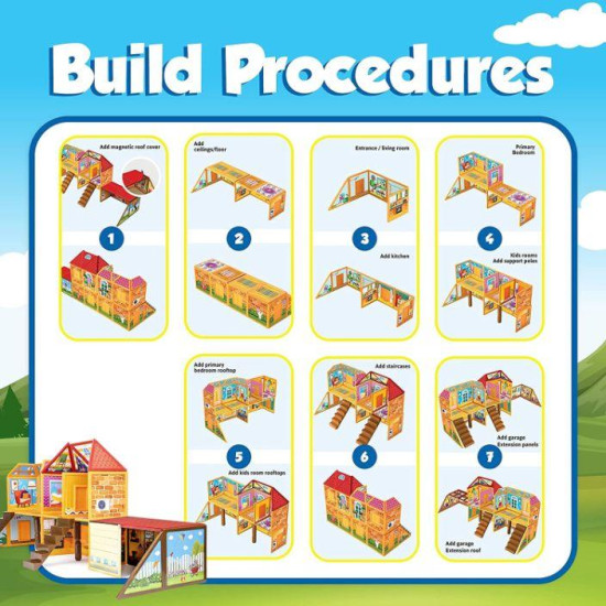 Set Playmags Căsuță de Joacă - 48 piese magnetice de construcție