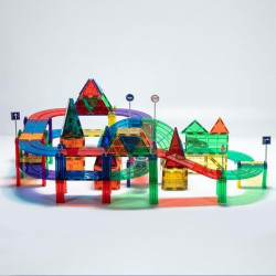 Set Playmags Pistă de Curse - 200 piese magnetice de construcție - conține 2 mașini