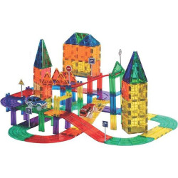 Set Playmags Pistă de Curse - 200 piese magnetice de construcție - conține 2 mașini