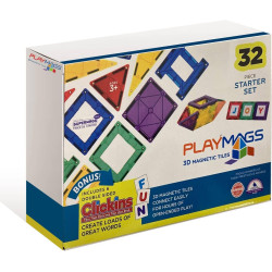 Set Playmags Starter Set 32: 26 piese magnetice de construcție + 6 clickins ABC