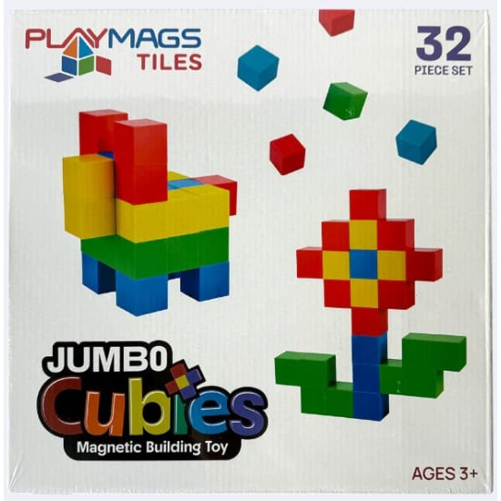 Set Playmags Jumbo Cubies - 32 blocuri magnetice de construcție de 5 cm Set Playmags Jumbo Cubies - 32 blocuri magnetice de construcție de 5 cm