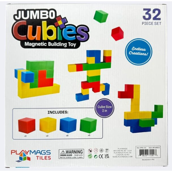 Set Playmags Jumbo Cubies - 32 blocuri magnetice de construcție de 5 cm Set Playmags Jumbo Cubies - 32 blocuri magnetice de construcție de 5 cm