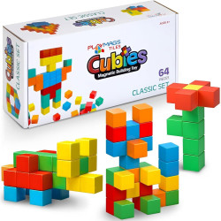 Set Playmags Cubies - 64 blocuri magnetice de construcție de 3,8 cm