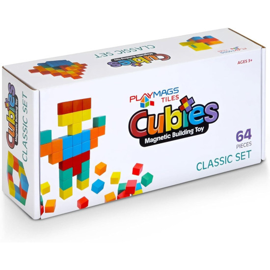 Set Playmags Cubies - 64 blocuri magnetice de construcție de 3,8 cm