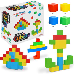 Set Playmags Jumbo Cubies - 64 blocuri magnetice de construcție de 5 cm