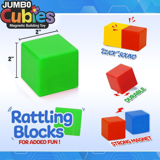 Set Playmags Jumbo Cubies - 64 blocuri magnetice de construcție de 5 cm Set Playmags Jumbo Cubies - 64 blocuri magnetice de construcție de 5 cm