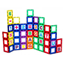 Set Playmags exclusiv educațional - 80 piese magnetice: 40 ferestre + 40 litere și cifre