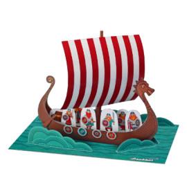 Corabie vikingi (Drakkar) - Kit craft de construit Jucărie PUKACA din hârtie, prin decupare, pliere, lipire