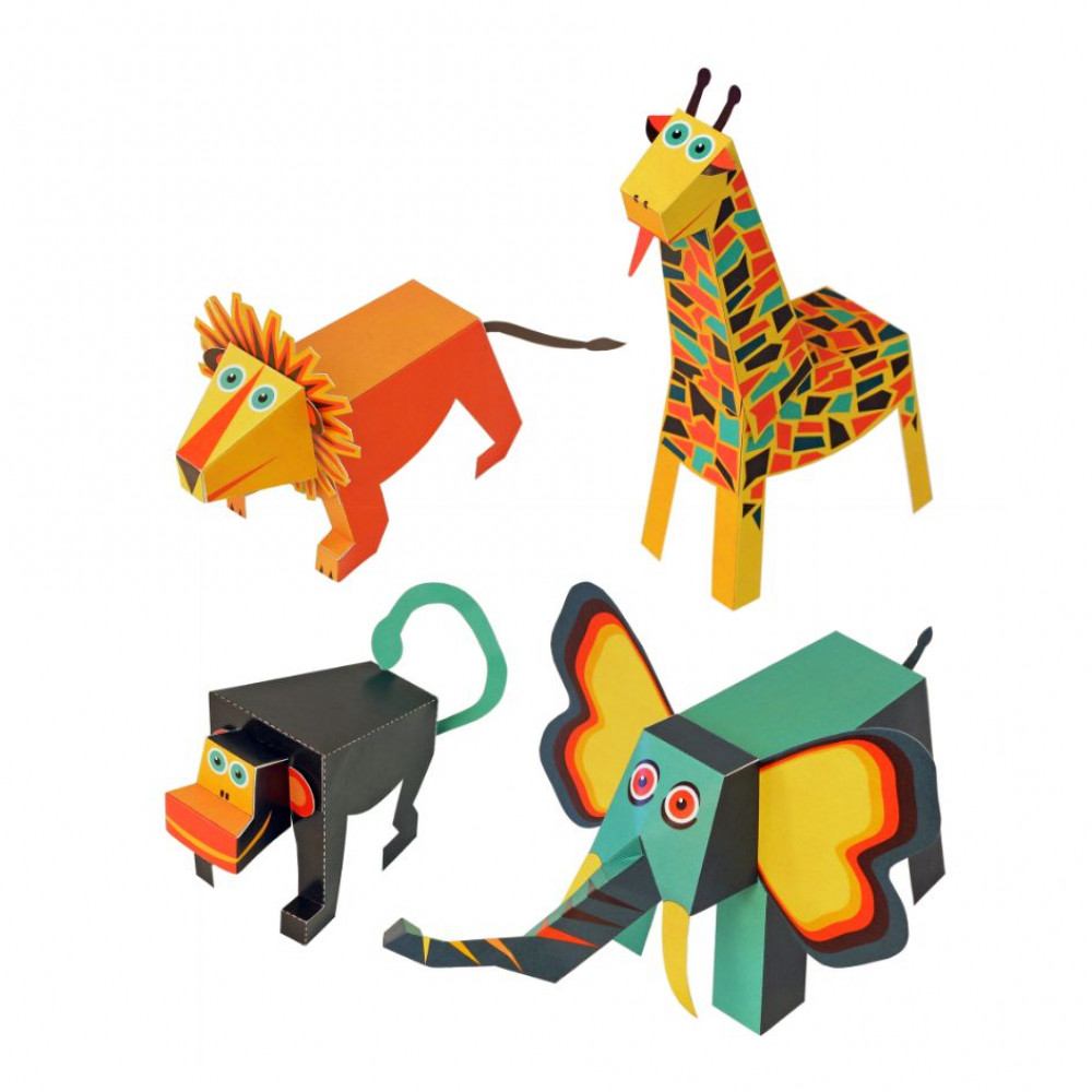 Animale din junglă, Kit craft de construit animale de jucărie PUKACA din hârtie, prin decupare, pliere, lipire