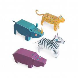 Animale din savană, Kit craft de construit animale de jucărie PUKACA din hârtie, prin decupare, pliere, lipire