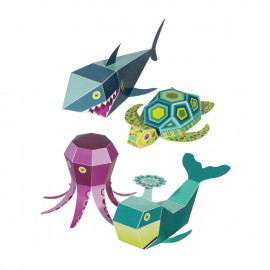 Animale marine, Kit craft de construit animale de jucărie PUKACA din hârtie, prin decupare, pliere, lipire