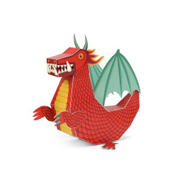 Dragon roșu, Kit craft de construit un animal de jucărie PUKACA din hârtie, prin decupare, pliere, lipire