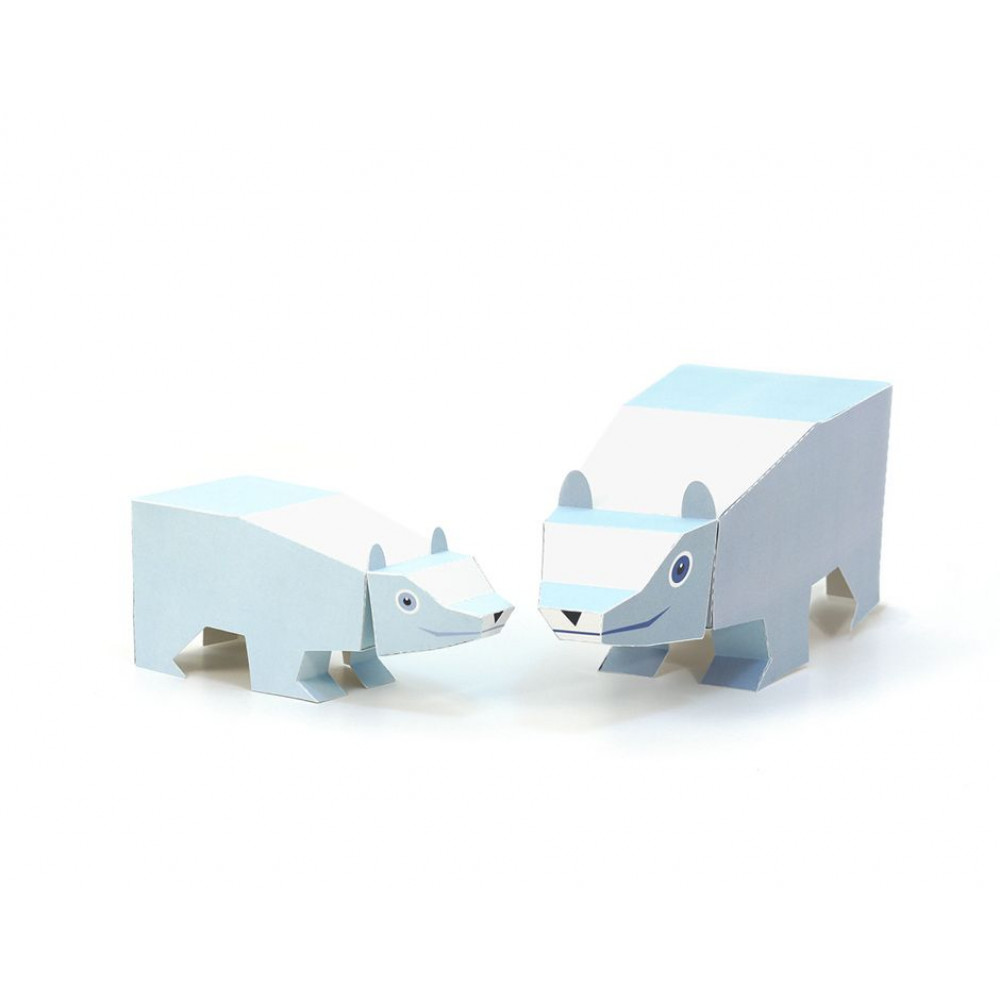 Maxi Urși polari, Kit craft de construit animale de jucărie PUKACA din hârtie, prin decupare, pliere, lipire