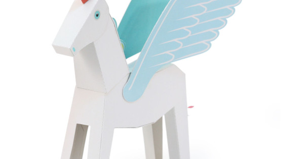 Pegacorn Alb Bleu Unicorn Inaripat Jucarie Pukaca Hartie
