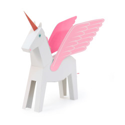 Pegacorn alb cu roz (unicorn înaripat), Kit craft de construit un animal de jucărie PUKACA din hârtie, prin decupare, pliere, lipire
