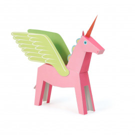 Pegacorn roz (unicorn înaripat), Kit craft de construit un animal de jucărie PUKACA din hârtie, prin decupare, pliere, lipire