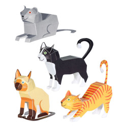 Pisici, Kit craft de construit animale de jucărie PUKACA din hârtie, prin decupare, pliere, lipire