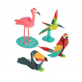 Păsări tropicale, Kit craft de construit animale de jucărie PUKACA din hârtie, prin decupare, pliere, lipire