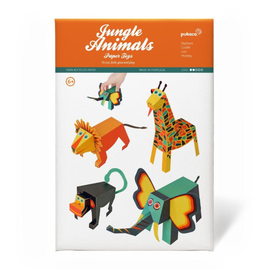 Animale din junglă, Kit craft de construit animale de jucărie PUKACA din hârtie, prin decupare, pliere, lipire
