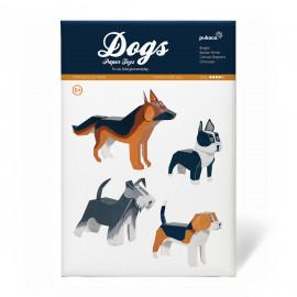 Câini, Kit craft de construit animale de jucărie PUKACA din hârtie, prin decupare, pliere, lipire