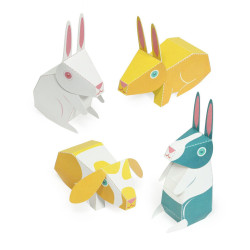 Iepurași, Kit craft de construit animale de jucărie PUKACA din hârtie, prin decupare, pliere, lipire