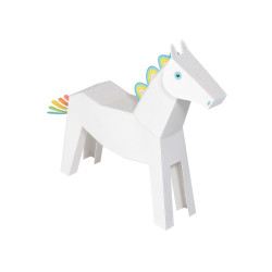 Pegacorn alb cu bleu (unicorn înaripat), Kit craft de construit un animal de jucărie PUKACA din hârtie, prin decupare, pliere, lipire