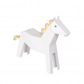 Pegacorn alb cu roz (unicorn înaripat), Kit craft de construit un animal de jucărie PUKACA din hârtie, prin decupare, pliere, lipire
