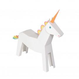 Pegacorn alb cu roz (unicorn înaripat), Kit craft de construit un animal de jucărie PUKACA din hârtie, prin decupare, pliere, lipire
