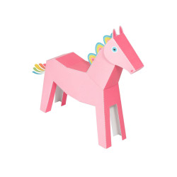 Pegacorn roz (unicorn înaripat), Kit craft de construit un animal de jucărie PUKACA din hârtie, prin decupare, pliere, lipire