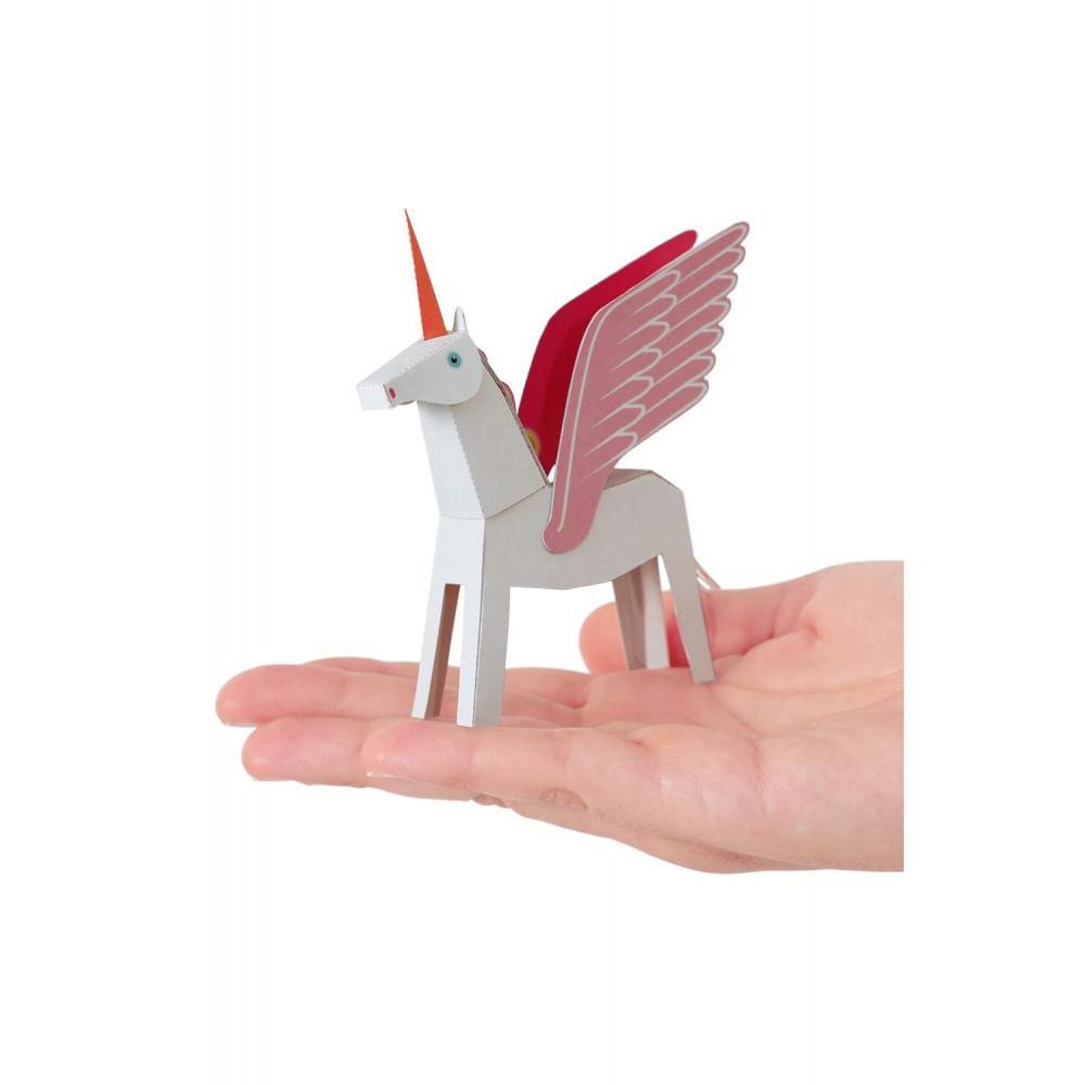 Pegacorn alb cu roz (unicorn înaripat) - Felicitare craft jucărie PUKACA din hârtie