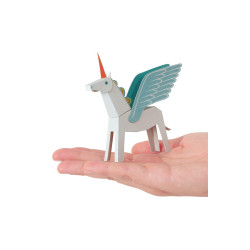 Pegacorn alb cu bleu (unicorn înaripat) - Felicitare craft jucărie PUKACA din hârtie