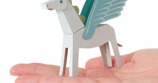 Pegacorn Alb Cu Bleu Unicorn Inaripat Felicitare Craft Jucarie Pukaca Din Hartie