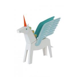 Pegacorn alb cu bleu (unicorn înaripat) - Felicitare craft jucărie PUKACA din hârtie