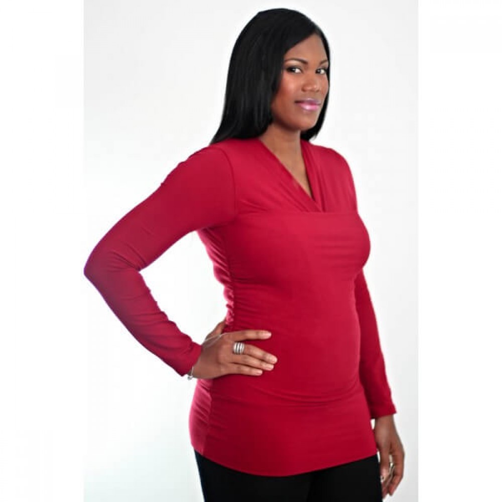 Tricou cu mânecă lungă pentru îngrijirea piele pe piele stil cangur și pentru alăptare Vija Design Dark Red (roșu)