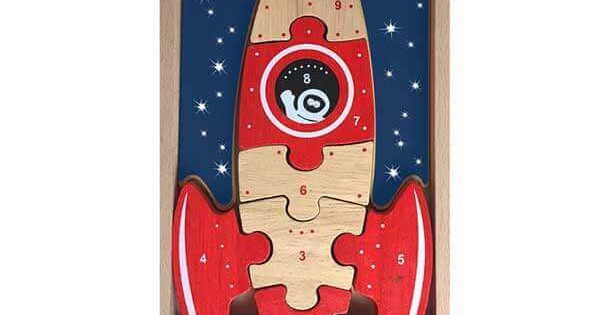 Puzzle Eco Racheta Begin Again Toys Din Lemn Cu Numere In Mai Multe Limbi 3 2 1 Lansare