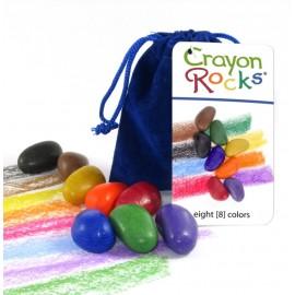 8 creioane Crayon Rocks naturale în culorile primare - în săculeț de catifea albastră