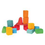 Set Waldorf de construcție Grimm's cu 15 cuburi de lemn cu forme neregulate, în săculeț Set Waldorf de construcție Grimm's cu 15 cuburi de lemn cu forme neregulate, în săculeț
