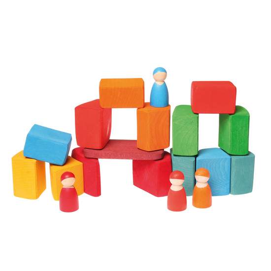 Set Waldorf de construcție Grimm's cu 15 cuburi de lemn cu forme neregulate, în săculeț Set Waldorf de construcție Grimm's cu 15 cuburi de lemn cu forme neregulate, în săculeț
